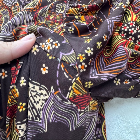 Vintage 1970s Floral Fall Brown Orange Maxi Dress - Picture 5 of 5